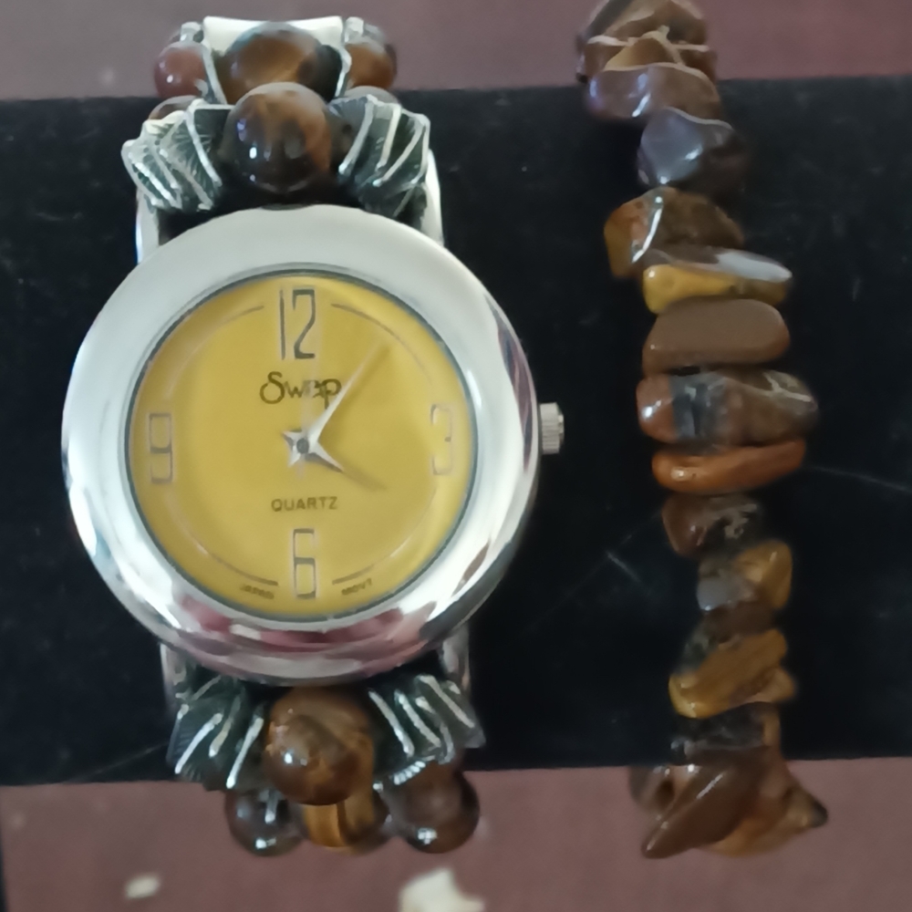 Women's beaded watchband w/watchface with matching bracelet